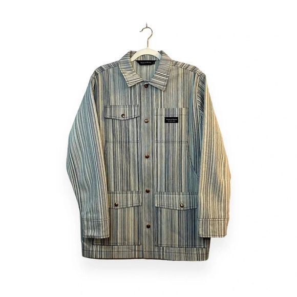 NWOT Raised by Wolves Renfrew Work Jacket in Blue/White Hickory Stripe Size M - Picture 3 of 15